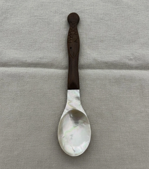 Handmade Mother of Pearl Spoon with Carved Fish Handle 15 Cm